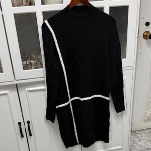 Reiss Black Dress with White Geometric Accents